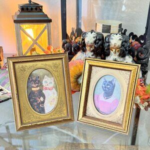 Vintage Wood & Metal Frames with "Louis Wain 1860-1939" Cat pictures